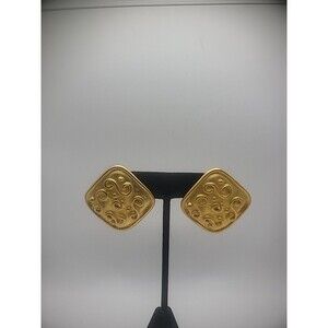 Vintage Earrings Pierced Stud Gold Tone Diamond Shape Swirls Jewelry Costume